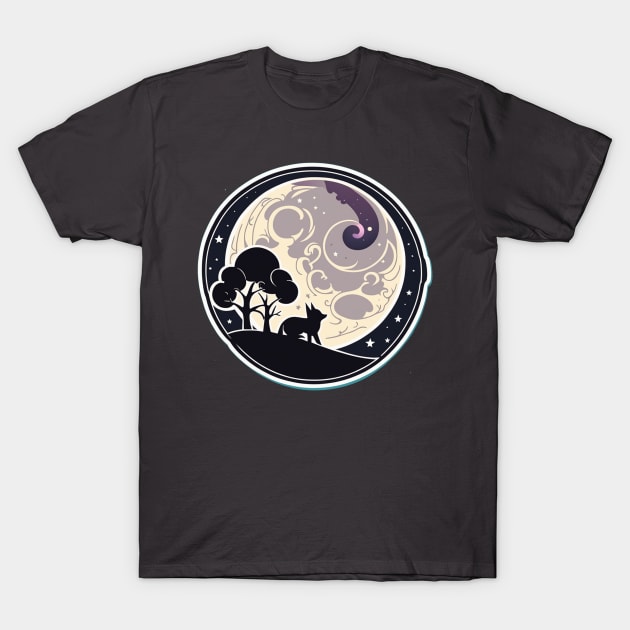 Magical fox and moon dark silhouette design T-Shirt by Edgi